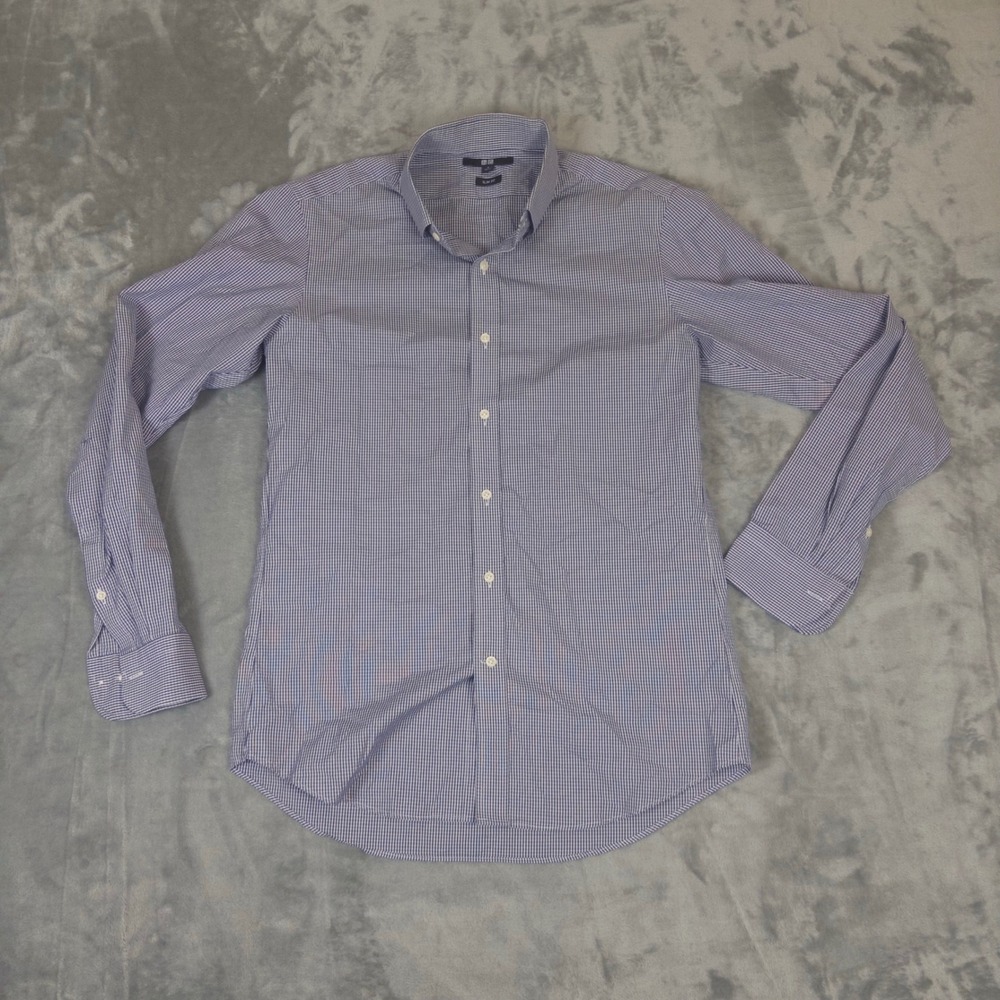 Uniqlo Button Down Shirt Mens S Blue Gingham Slim Fit Long Sleeve Cotton Check